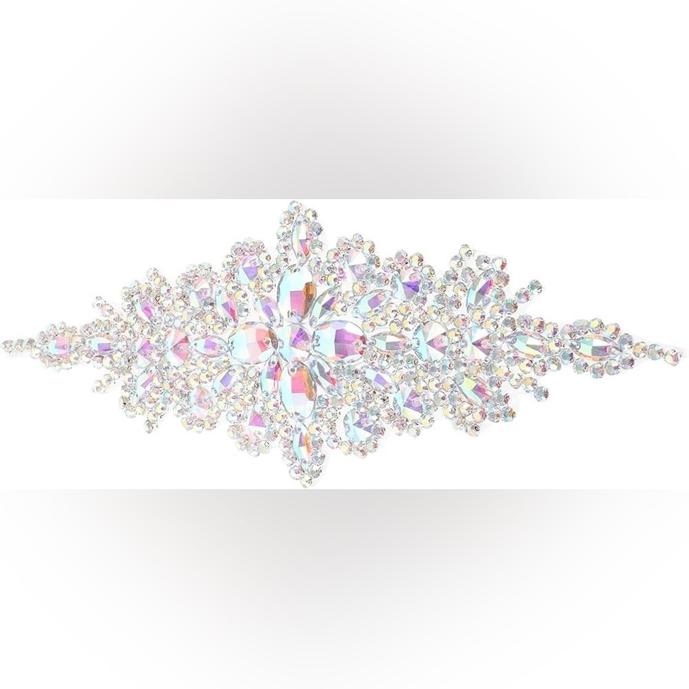 Elegant Silver Crystal AB Embellishment Applique Belt Trim Costume Gown